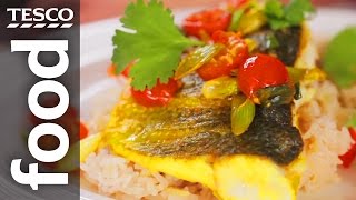 How to cook pan-fried sea bass with coconut rice